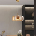 Scandi Amber or Grey Glass Pendant Light, Integrated LED