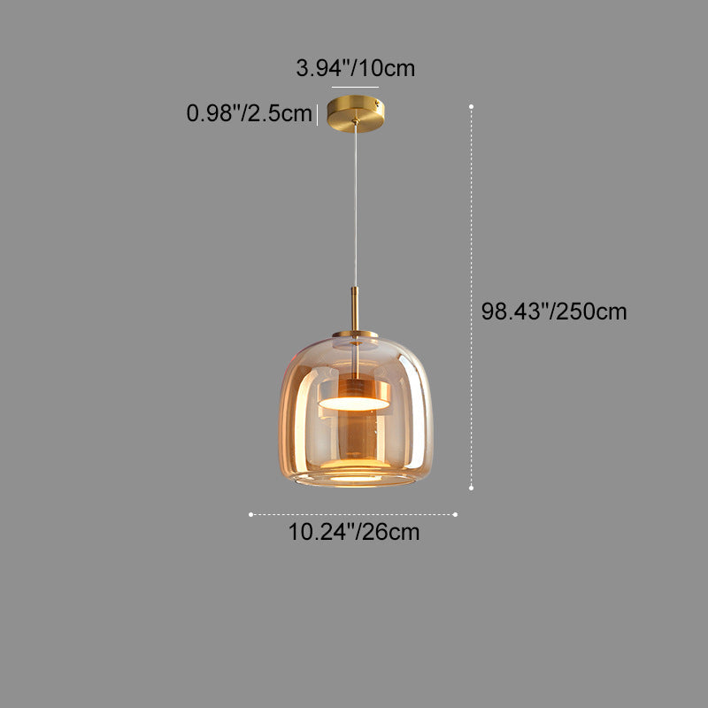 Scandi Amber or Grey Glass Pendant Light, Integrated LED