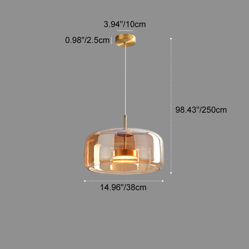 Scandi Amber or Grey Glass Pendant Light, Integrated LED