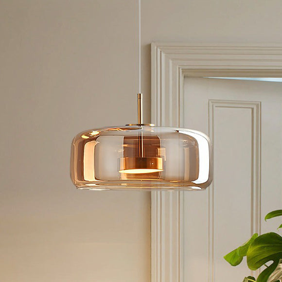 Scandi Amber or Grey Glass Pendant Light, Integrated LED
