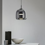 Scandi Amber or Grey Glass Pendant Light, Integrated LED