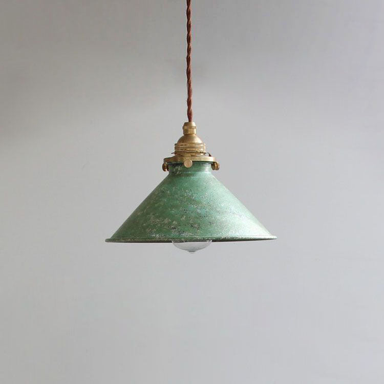 Vintage Rustic Metal Cone Pendant Light with Brass Fitting