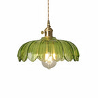 Vintage Tulip Glass Pendant Light with Polished Brass Holder