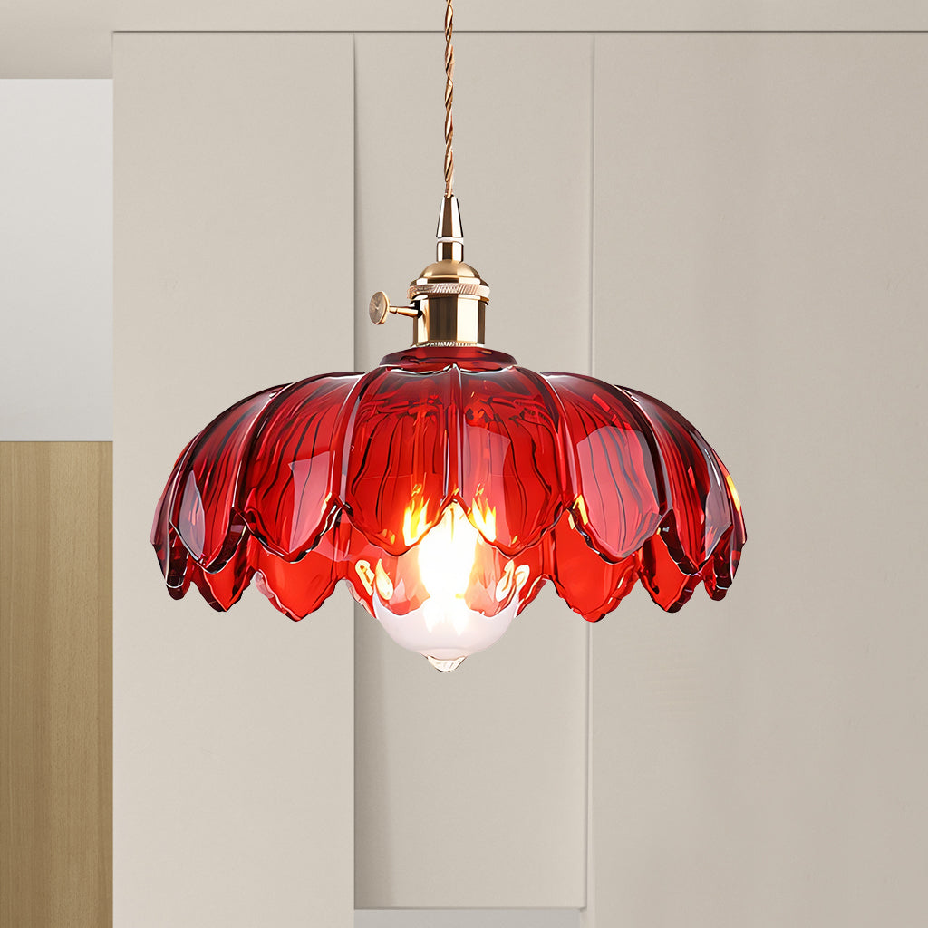 Vintage Tulip Glass Pendant Light with Polished Brass Holder