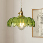 Vintage lampa wisząca z szklanym kloszem w kształcie tulipana i oprawą z polerowanego mosiądzu