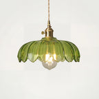 Vintage Tulip Glass Pendant Light with Polished Brass Holder