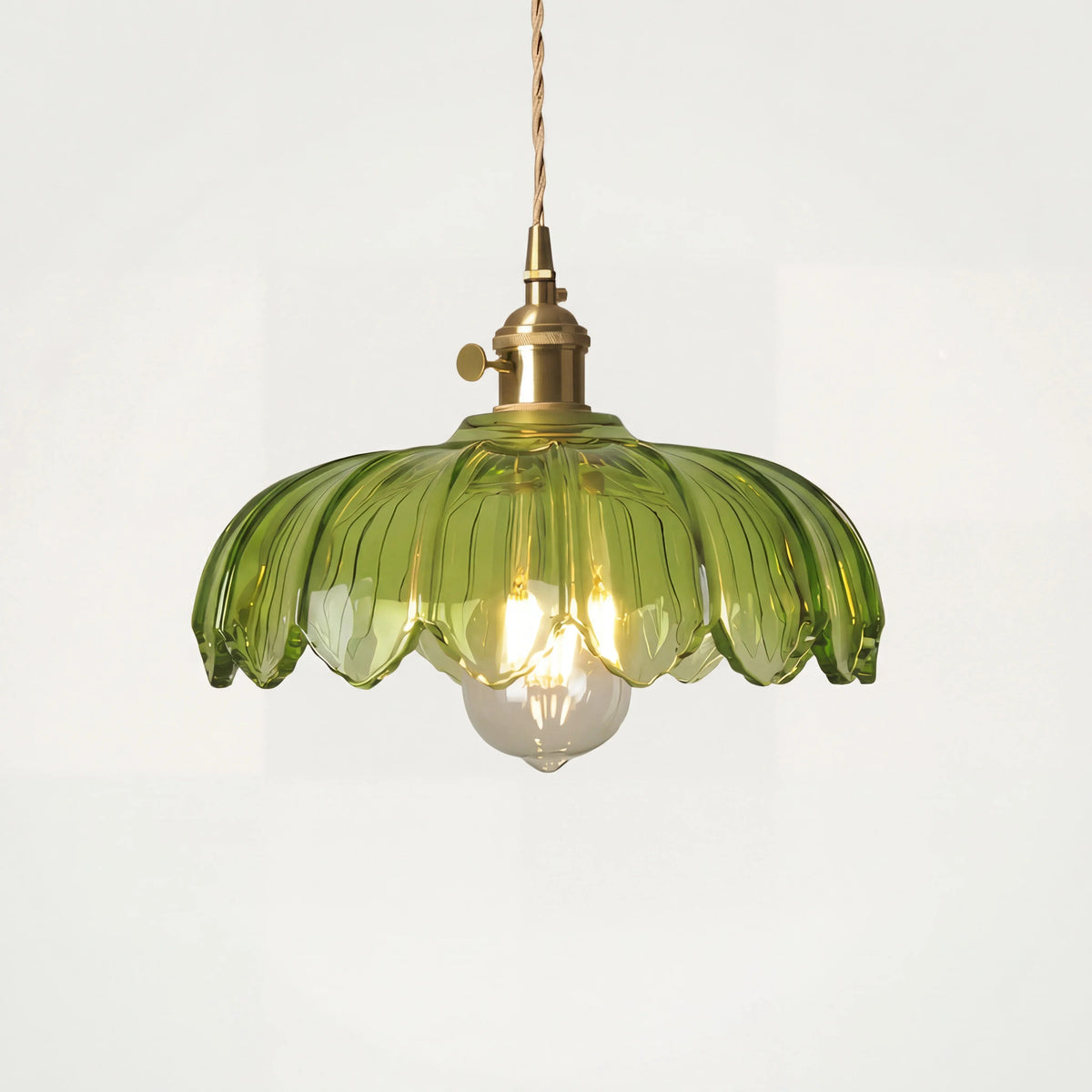 Vintage Tulip Glass Pendant Light with Polished Brass Holder