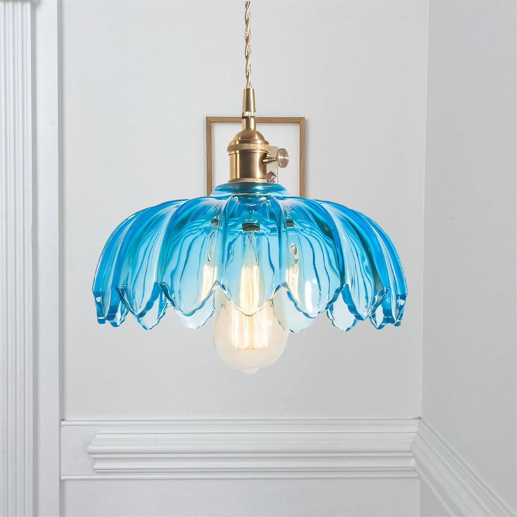 Vintage Tulip Glass Pendant Light with Polished Brass Holder