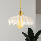 Vintage lampa wisząca z szklanym kloszem w kształcie tulipana i oprawą z polerowanego mosiądzu