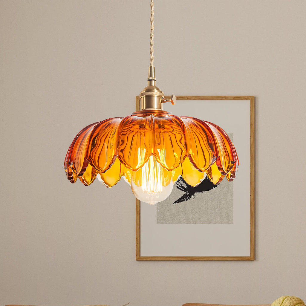 Vintage Tulip Glass Pendant Light with Polished Brass Holder