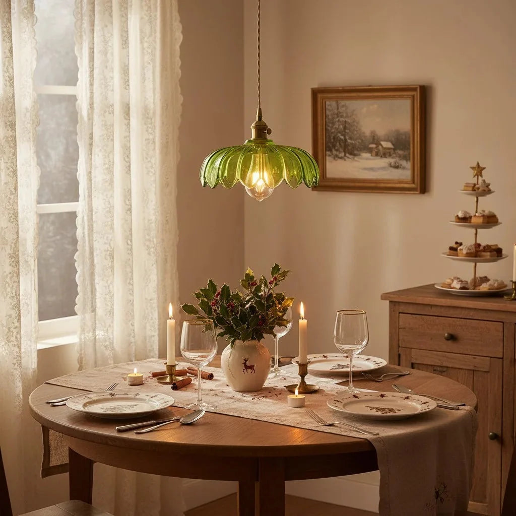 Vintage Tulip Glass Pendant Light with Polished Brass Holder