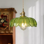 Vintage Tulip Glass Pendant Light with Polished Brass Holder