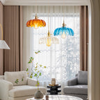 Vintage Tulip Glass Pendant Light with Polished Brass Holder