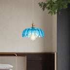 Vintage Tulip Glass Pendant Light with Polished Brass Holder