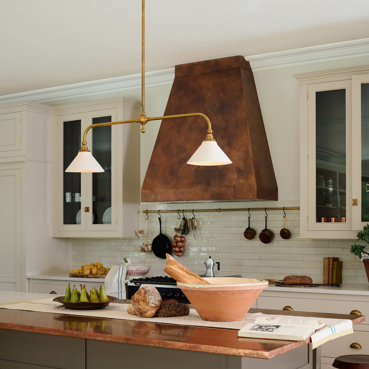 Vintage Brass 2-Light Pendant with Cone Shades