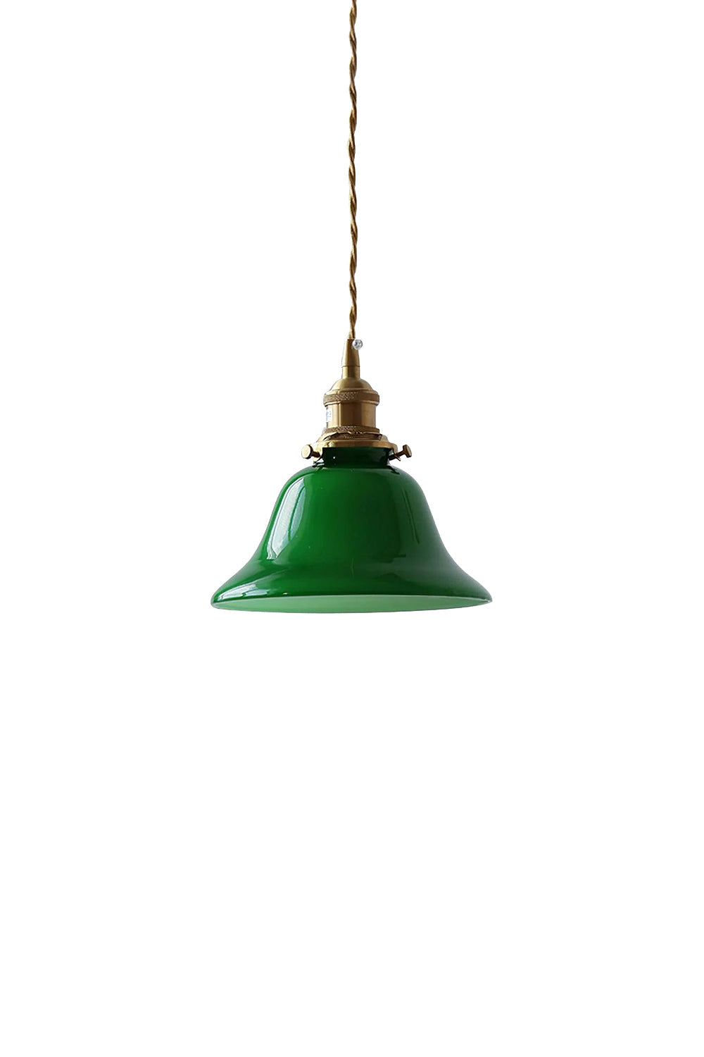 Vintage Bell Shaped Green Glass Pendant with Braided Cord