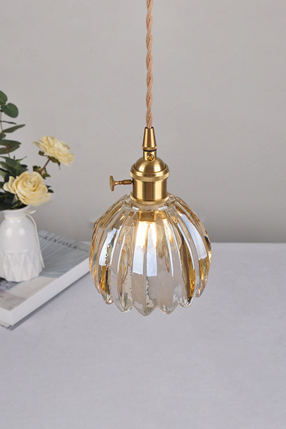 Vintage Etched Petal Glass Pendant Light, Six Glass Colours