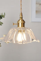 Vintage Lotus Glass Pendant Light with Brass Finish