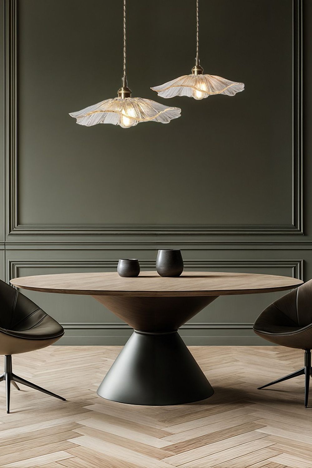 Vintage Lotus Glass Pendant Light with Brass Finish