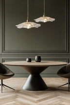 Vintage Lotus Glass Pendant Light with Brass Finish