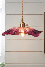 Vintage Lotus Glass Pendant Light with Brass Finish