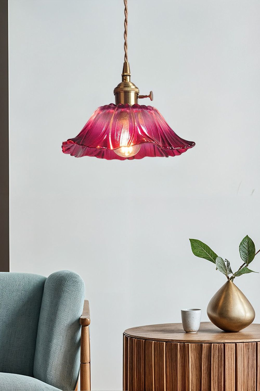 Vintage Lotus Glass Pendant Light with Brass Finish