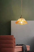 Vintage Lotus Glass Pendant Light with Brass Finish