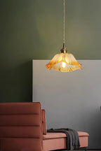 Vintage Lotus Glass Pendant Light with Brass Finish
