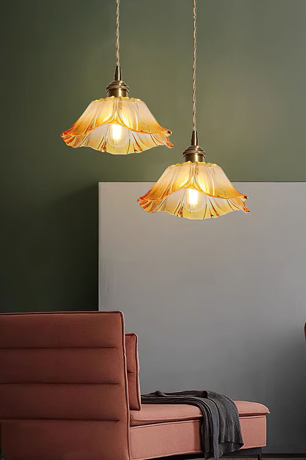 Vintage Lotus Glass Pendant Light with Brass Finish