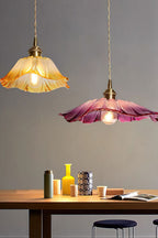 Vintage Lotus Glass Pendant Light with Brass Finish