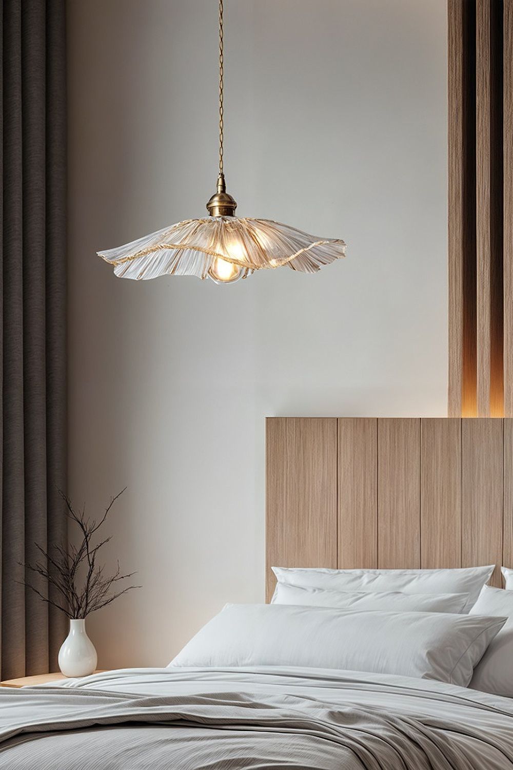 Vintage Lotus Glass Pendant Light with Brass Finish