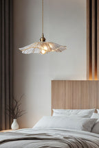 Vintage Lotus Glass Pendant Light with Brass Finish