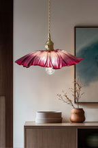 Vintage Lotus Glass Pendant Light with Brass Finish