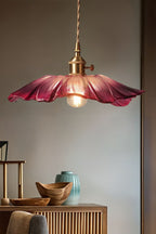 Vintage Lotus Glass Pendant Light with Brass Finish