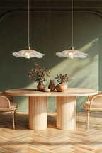 Vintage Lotus Glass Pendant Light with Brass Finish