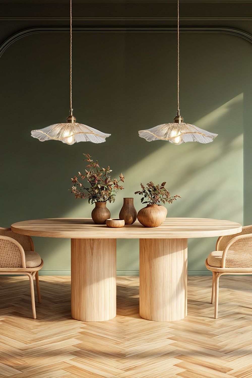 Vintage Lotus Glass Pendant Light with Brass Finish