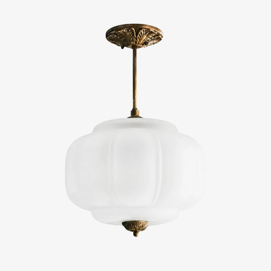Ribbed Milk Glass Pumpkin Pendant Light, Semi-Flush Fitting