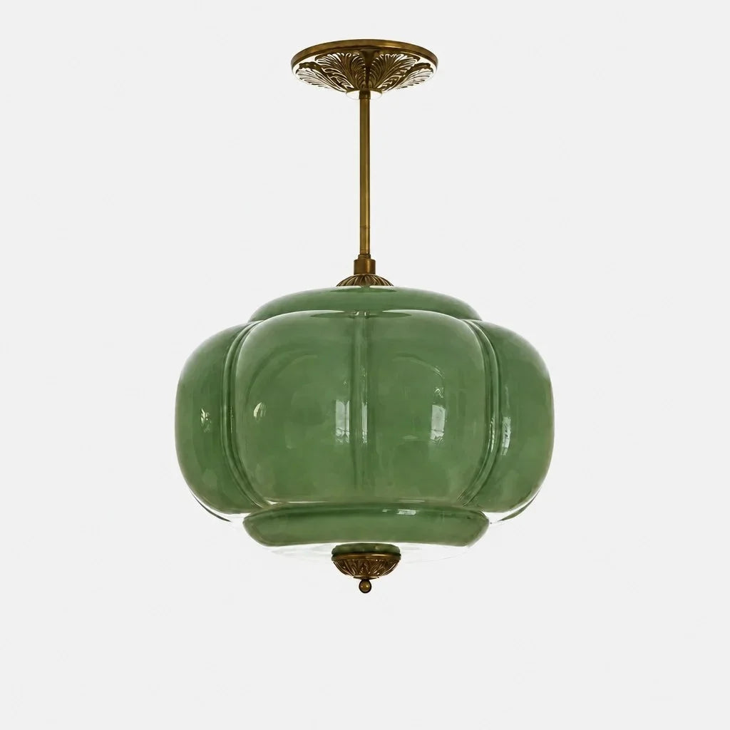 Ribbed Milk Glass Pumpkin Pendant Light, Semi-Flush Fitting