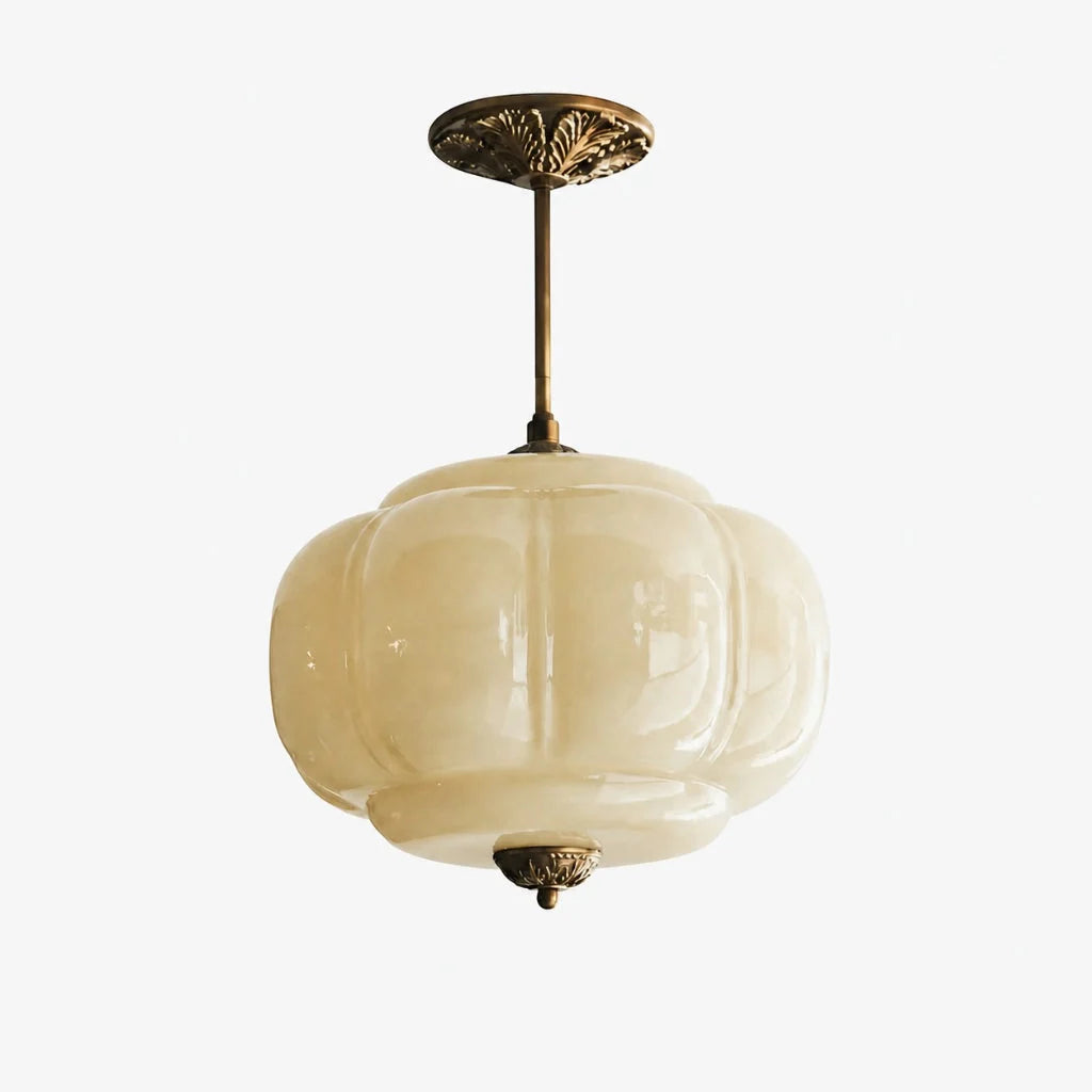 Ribbed Milk Glass Pumpkin Pendant Light, Semi-Flush Fitting