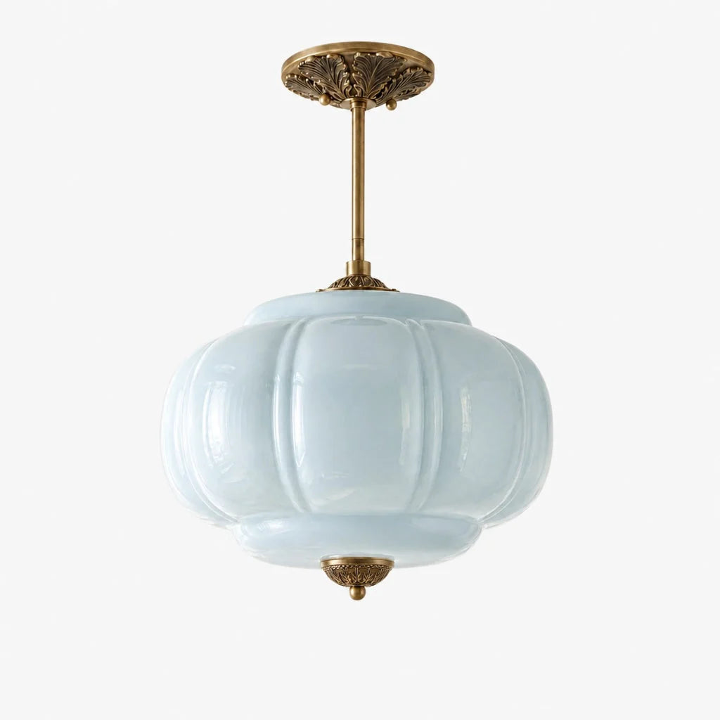 Ribbed Milk Glass Pumpkin Pendant Light, Semi-Flush Fitting