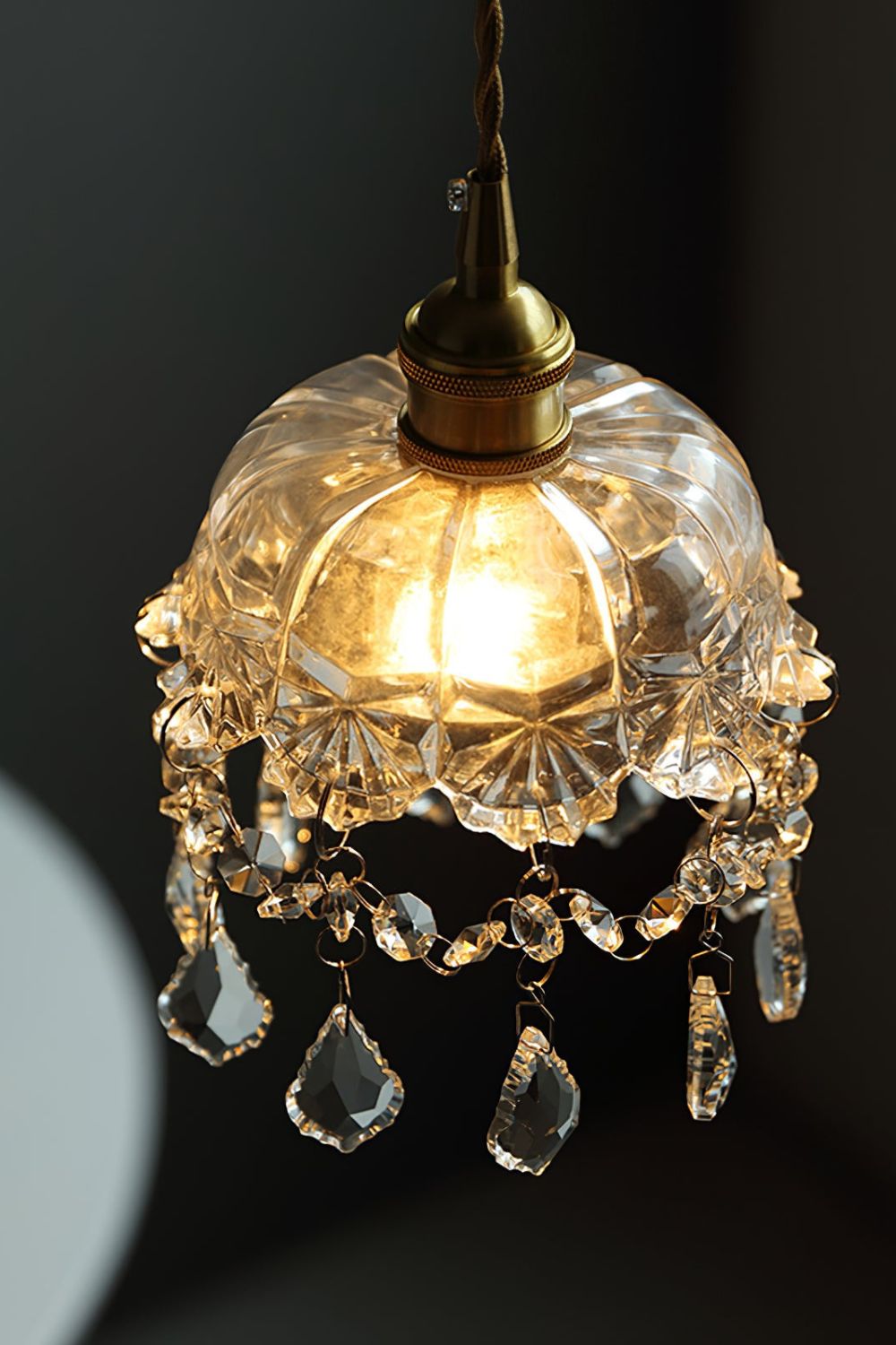 Vintage Glass Pendant Light with Crystal Drops, 20 cm