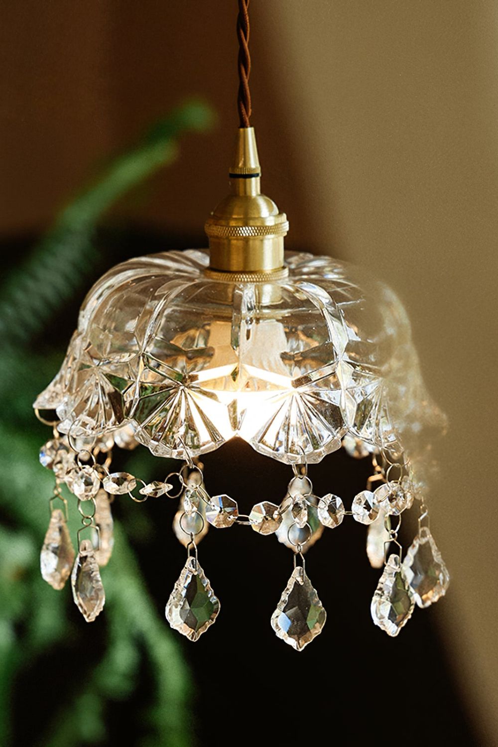 Vintage Glass Pendant Light with Crystal Drops, 20 cm