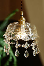 Vintage Glass Pendant Light with Crystal Drops, 20 cm