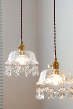 Vintage Glass Pendant Light with Crystal Drops, 20 cm