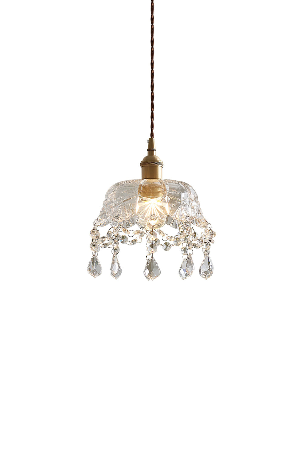 Vintage Glass Pendant Light with Crystal Drops, 20 cm