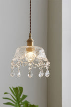 Vintage Glass Pendant Light with Crystal Drops, 20 cm