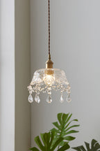 Vintage Glass Pendant Light with Crystal Drops, 20 cm