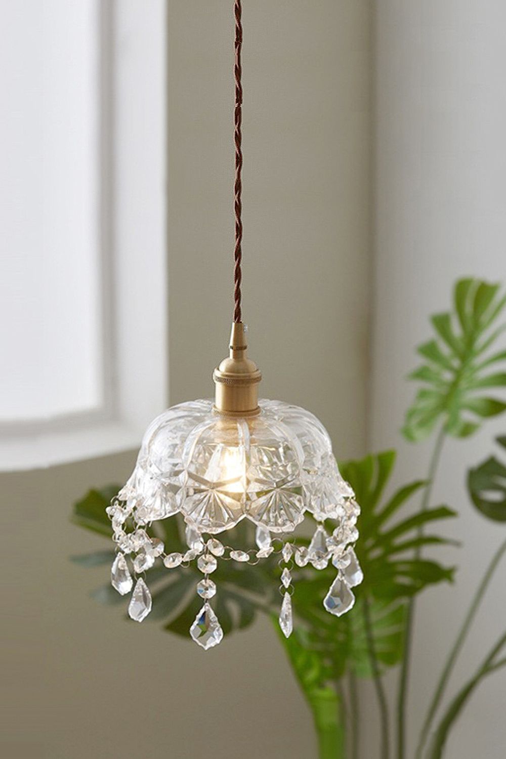 Vintage Glass Pendant Light with Crystal Drops, 20 cm