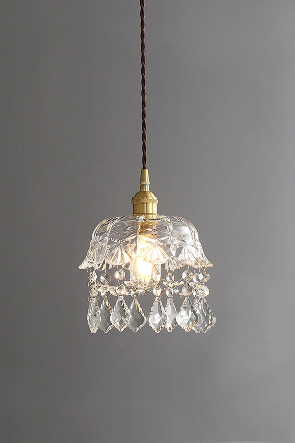 Vintage Glass Pendant Light with Crystal Drops, 20 cm