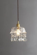 Vintage Glass Pendant Light with Crystal Drops, 20 cm